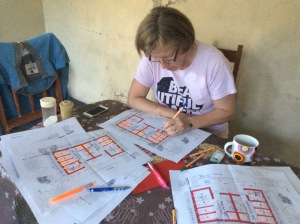 Annie marking up the agreed floor plans